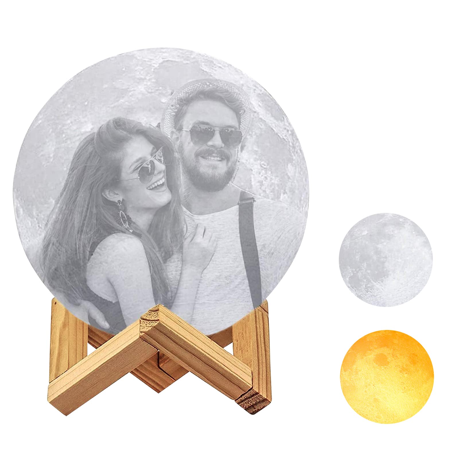 MAYROUND 3D Moon lamp Personalized, Customised Night Light with Photo Picture Text - Wooden Stand, Touch Control, USB Charging, Dimmable, Home Decorative Christmas Valentine's Day Gift