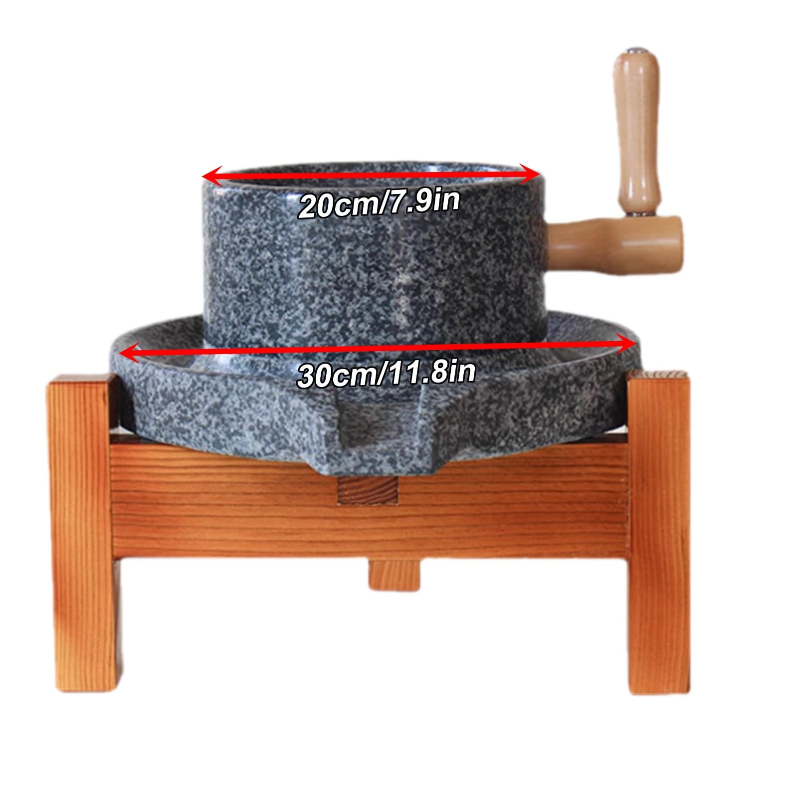 Molinillo de piedra manual, molinillo de café vintage hecho a mano con soporte de madera, pequeño molinillo de piedra de 22 cm, ideal para moler café y especias, piedra de sisal negro duradera