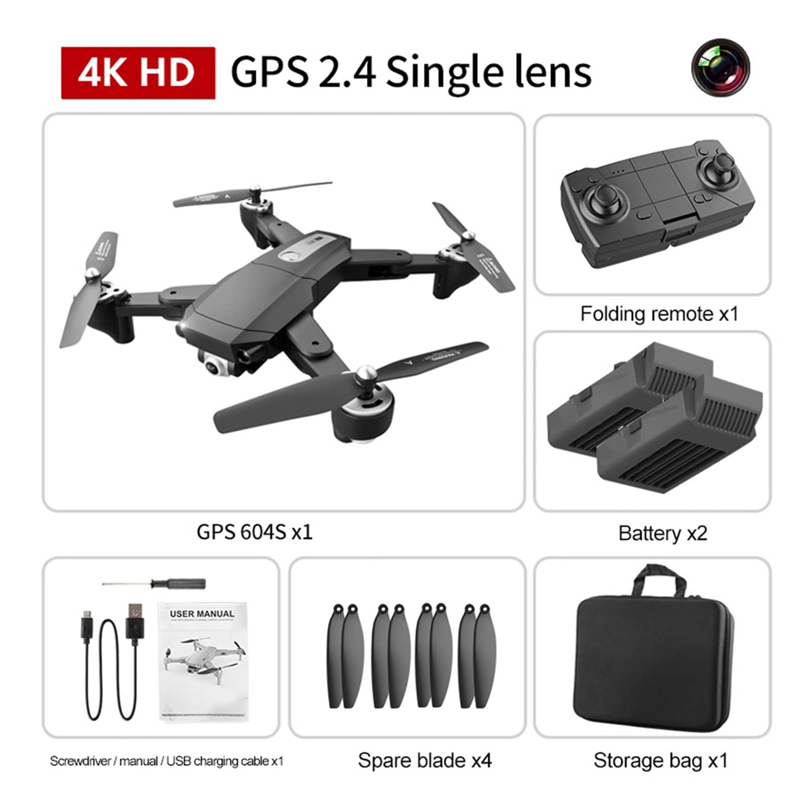 S604 PRO 6K Drone GPS 5G Wifi 4K Podwójna kamera o wysokiej rozdzielczości Bezszczotkowy silnik FPV Profesjonalne drony do fotografii lotniczej (Kolor: 4K 2B BAG)