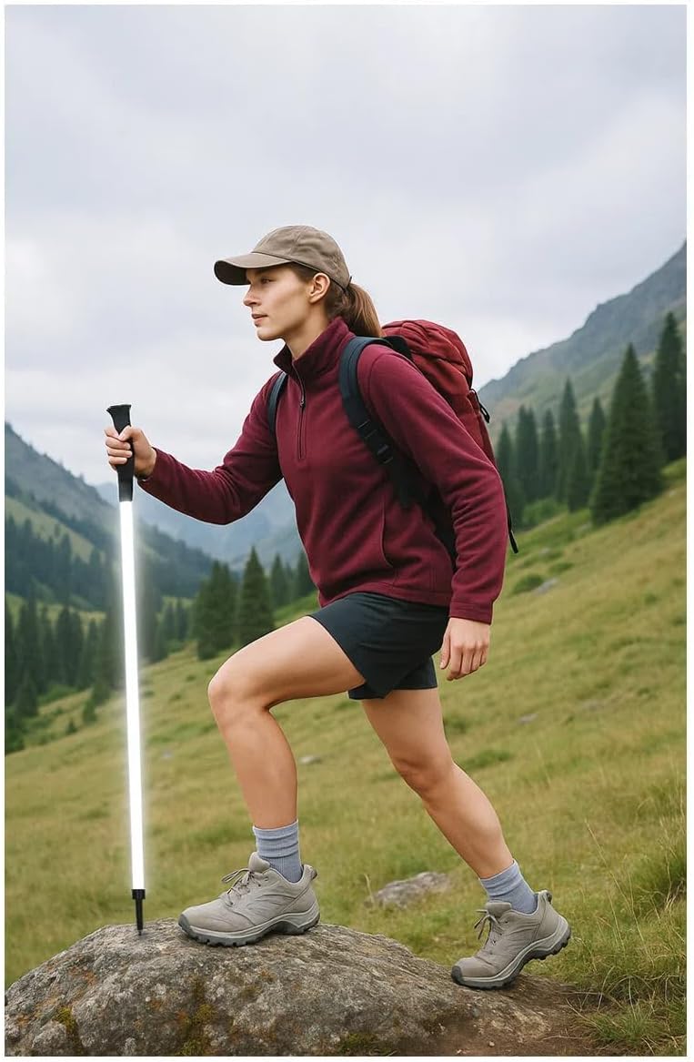 Light-Up Trekking Poles with Red SOS Mode, USB C Rechargeable LED Hiking Poles for Night Hiking, Waterproof & Lightweight with Tungsten Carbide Tip & Snow Basket