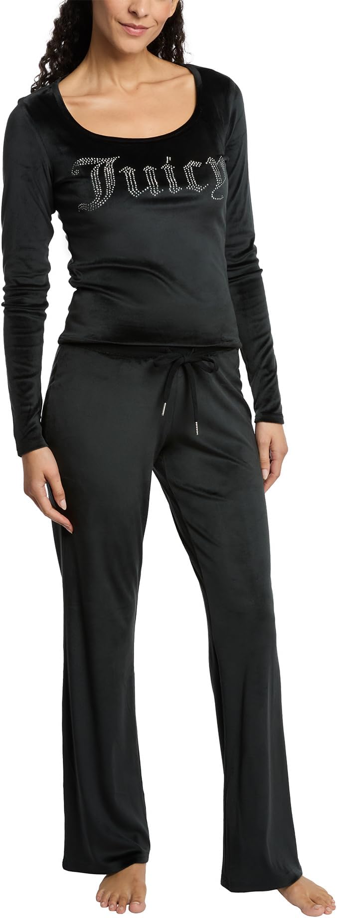 Juicy Couture womens Velvet Fleece L/S Fitted Pant Set Long Sleeve Top With Pant Set