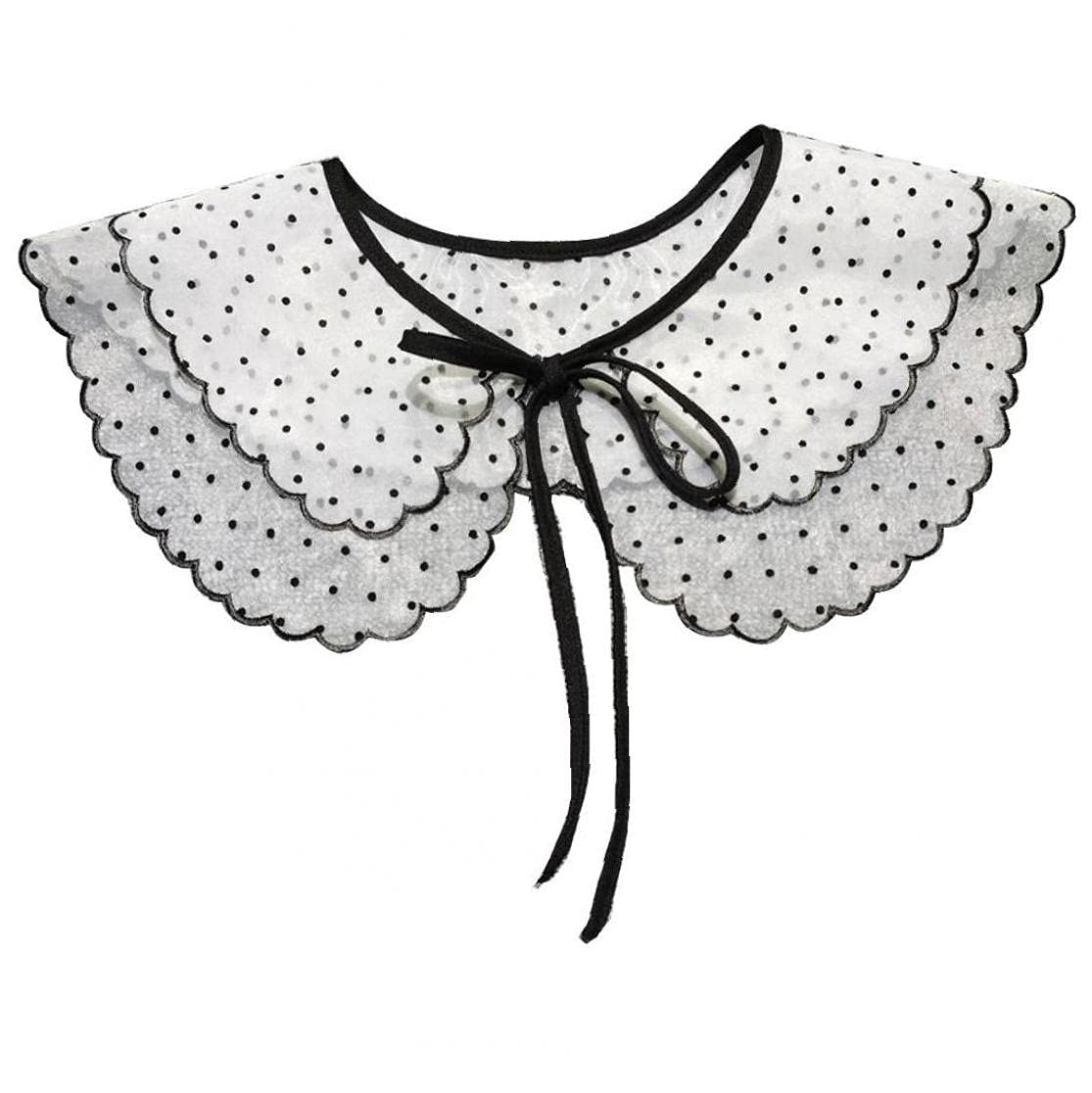 Froiny Women's White 1Pc Detachable Lace Fake Collar Blouse Collar Embroidered Bow False Clothes Shirt Accessories