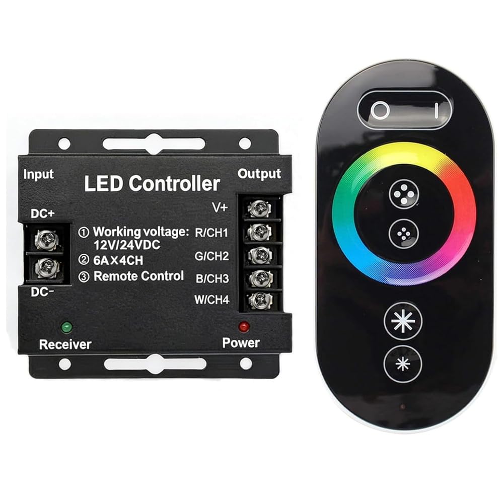 Jnchdghwa Black Rgb Led Controller Rgbw Led Dimmer Switch Pwm Dc 12V-24V 24A For Rgbw Led Strip Lights