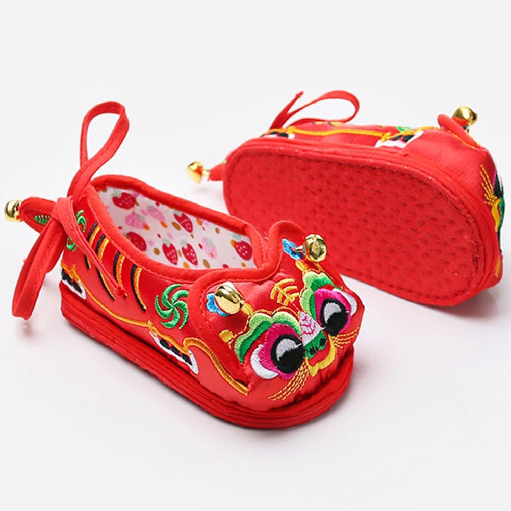 Kisangel 1 Pair Baby Tiger Head Shoes Baby Embroidered Shoes Animal Asian Sock Hanfu Costume Accessories Chinese New Year boy Girl Shoes Child Silk Toddler