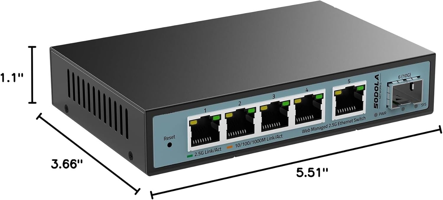 Sodola 6-Port 2.5G Web Managed Switch dimensions