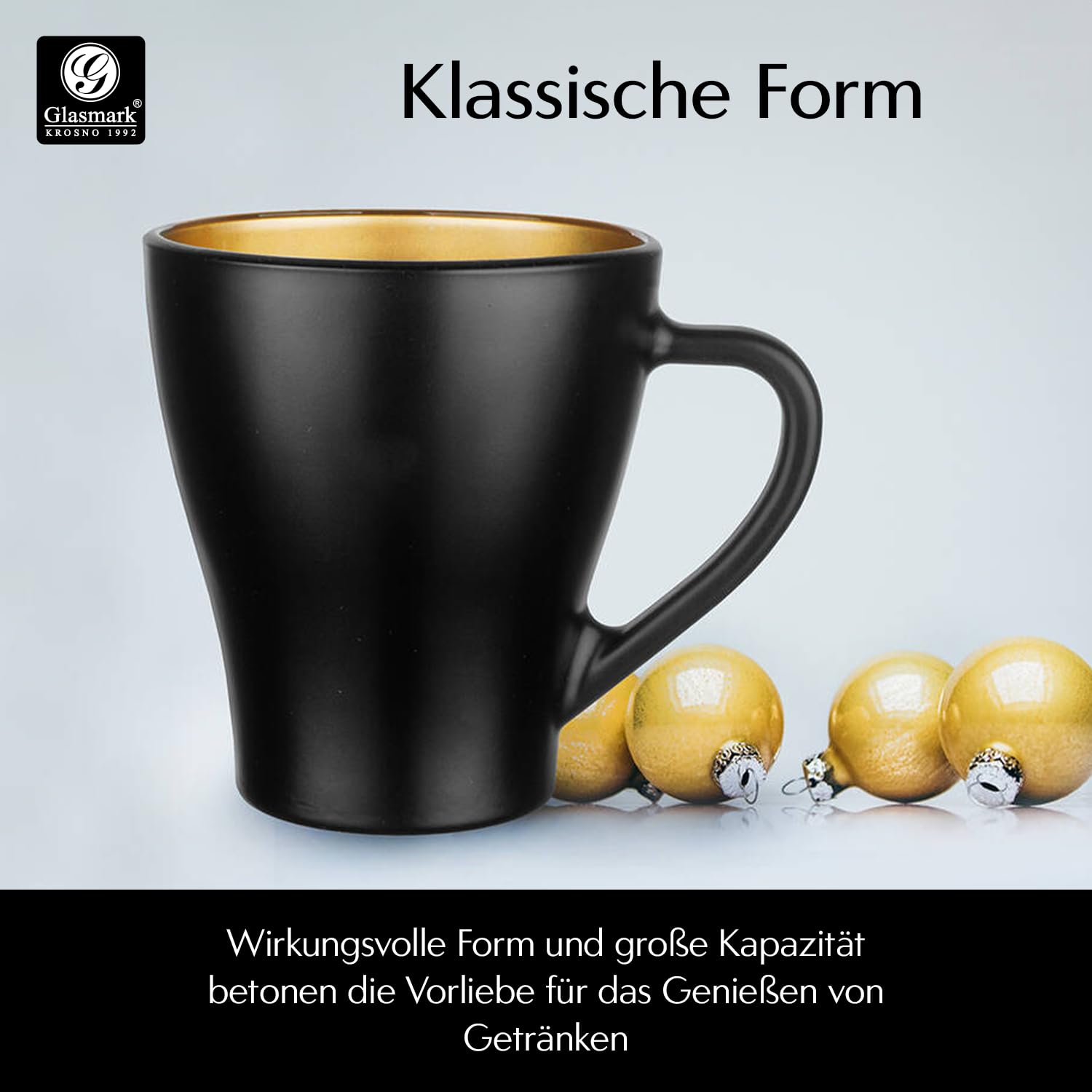 Glasmark KROSNO 1992 Hugo Kaffeegläser-Set 4-teilig Cappuccino Eiskaffee Gläser Becher Spülmaschinenfest Schwarz Gold 6x360 ml