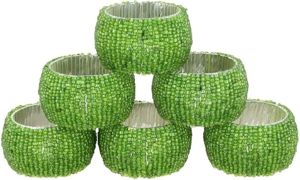 Blue Beaded Napkin Rings Set of 6 – Luxury Decorative Napkin Holders for Dining Table, Wedding, Party & Festive Table Decor – Elegant Handmade Bead Design, Durable & Reusable