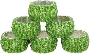 Green Beaded Napkin Rings Set of 6 Luxury Decorative Napkin Holders for Dining Table, Wedding, Party & Festive Table Decor Elegant Handmade Bead Design, Durable & Reusable