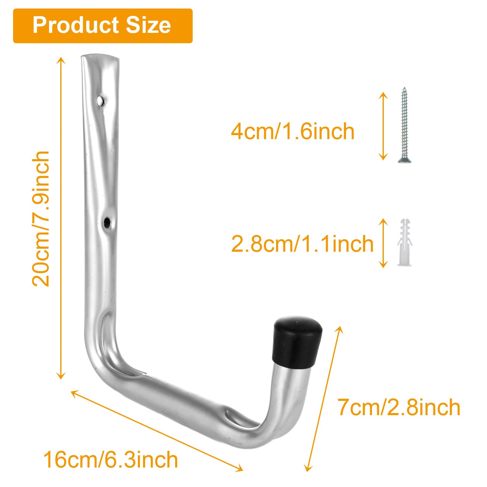 WOPPLXY 20 stuks garagehaken, 12 x 4,5 x 9 cm, zware lasthaken met expansieschroeven en zelftappende schroeven, zwarte ladderhaken voor gereedschap, kelder, garage