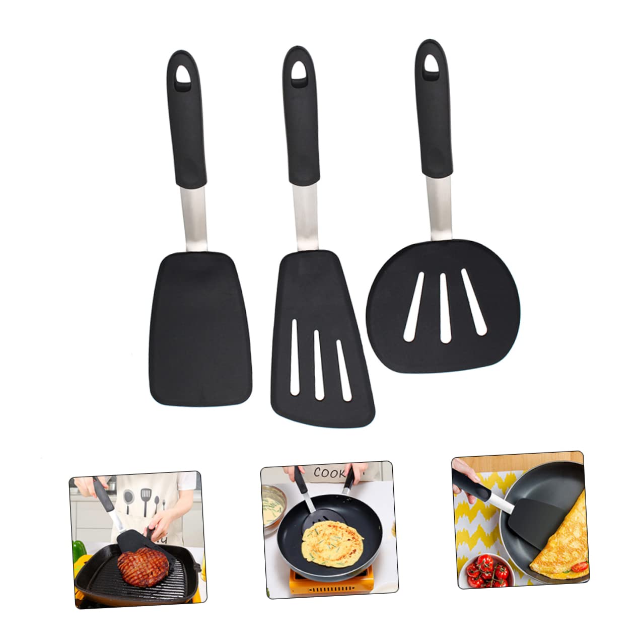 COLLBATH Silikon Pfannenwender 3 Stück für Küche zum Braten von Steak und Eiern Hitzebeständig Sicher Nutzbar