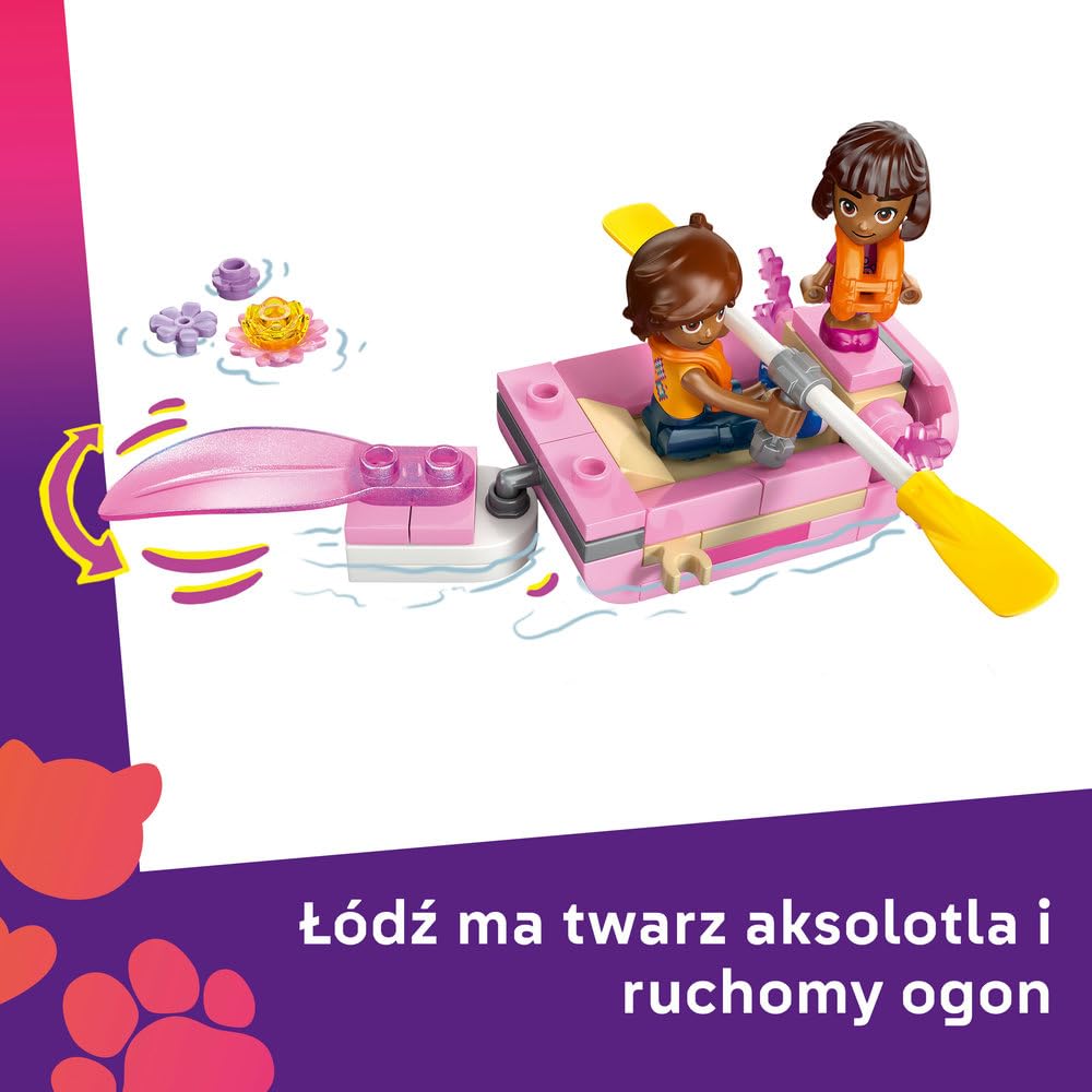 LEGO Friends Przygoda na aksolotlowej łodzi, klocki dla 5-latki z łódką, minilaleczką i mikrolaleczką, zabawka dla dziecka do odgrywania ról, pomysł na prezent dla dziewczynki od 5 lat i chłopca 42681