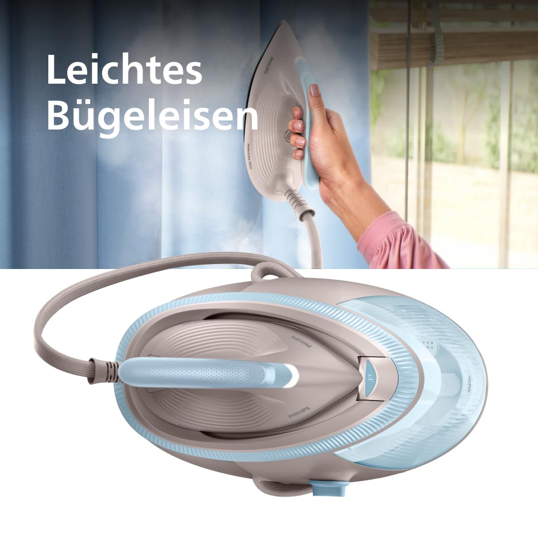 Philips PerfectCare Dampfbügelstation 7000 Serie - 600g Dampfstoß, 8,5 Bar Druck, OptimalTEMP, SteamGlide Elite Sohle, Abnehmbarer 1,5L Tank, Vertikaldampf, Easy De-Calc (PSG7200/60)