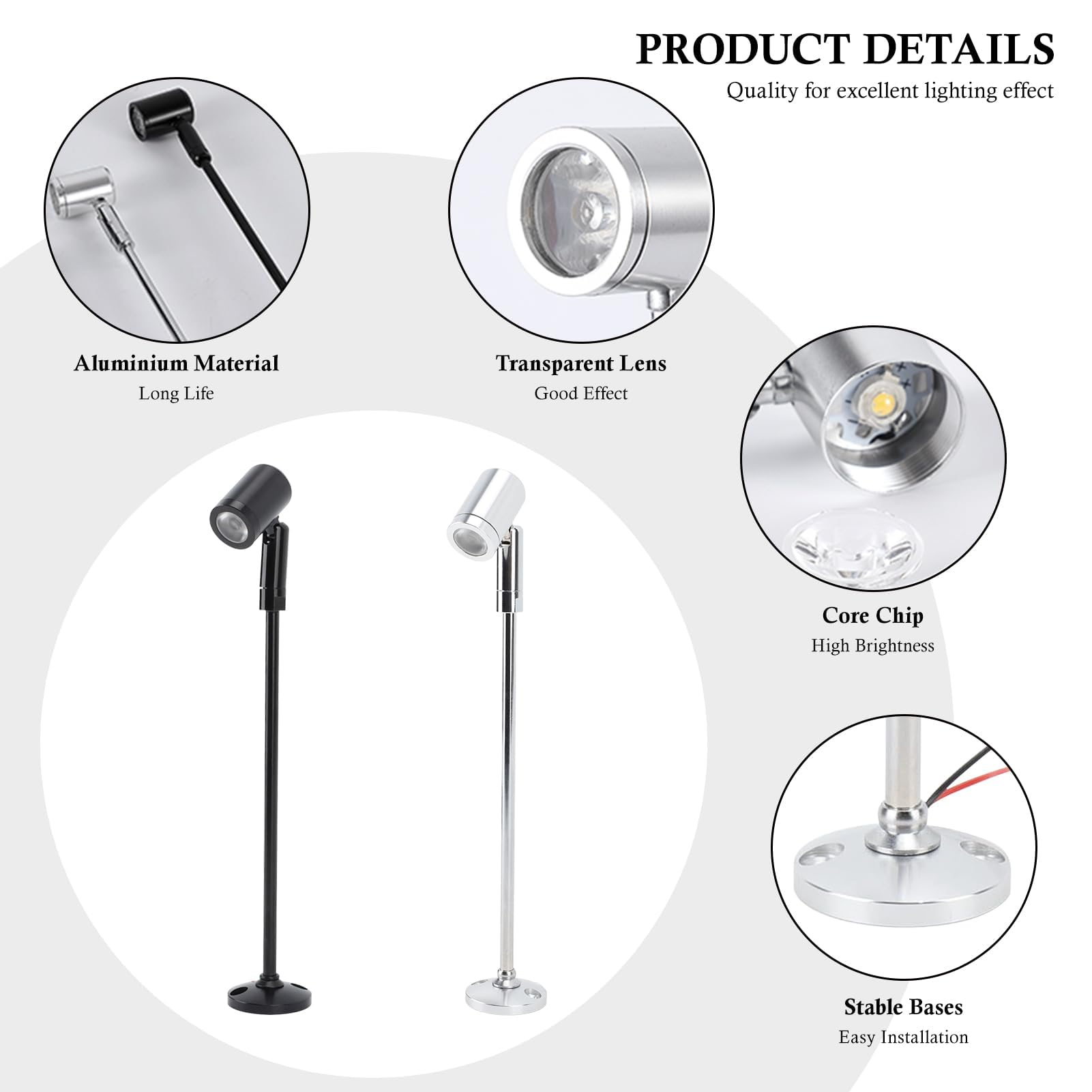 2 pièces Lampe de Placard Spot LED, Petit Projecteur Led pour Vitrine de Bijoux, Lumière D'exposition Verticale, Mini Vitrine pour Exposition de Bijoux En Intérieur, DC 12V(White Light-B)