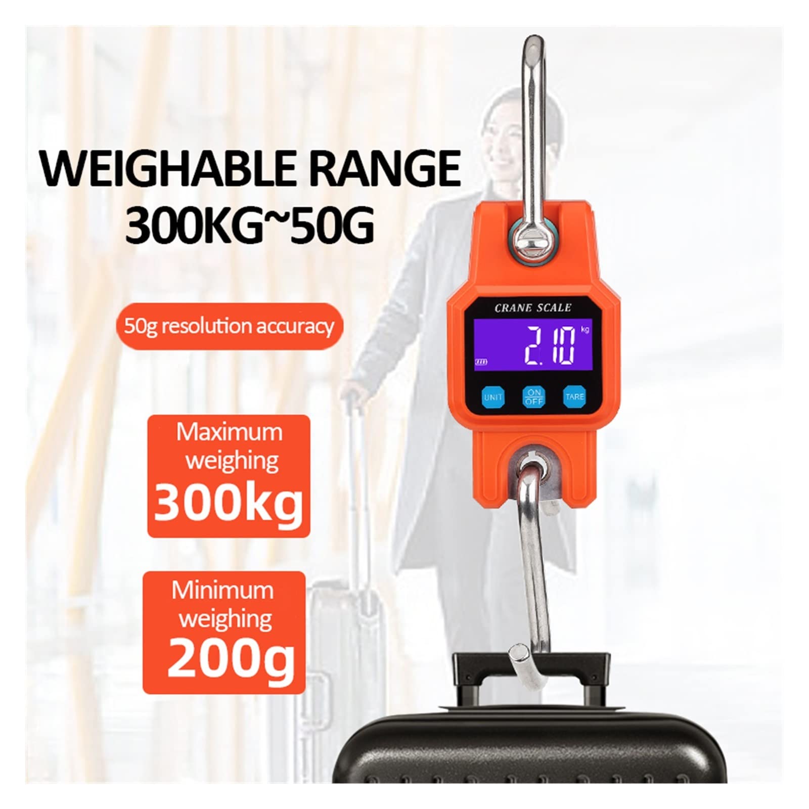 Báscula de grúa Báscula de grúa Industrial pequeña portátil, báscula de caza electrónica Digital de 300 kg/50g, báscula de pesca de doble precisión recargable Muy resistente(Nero)