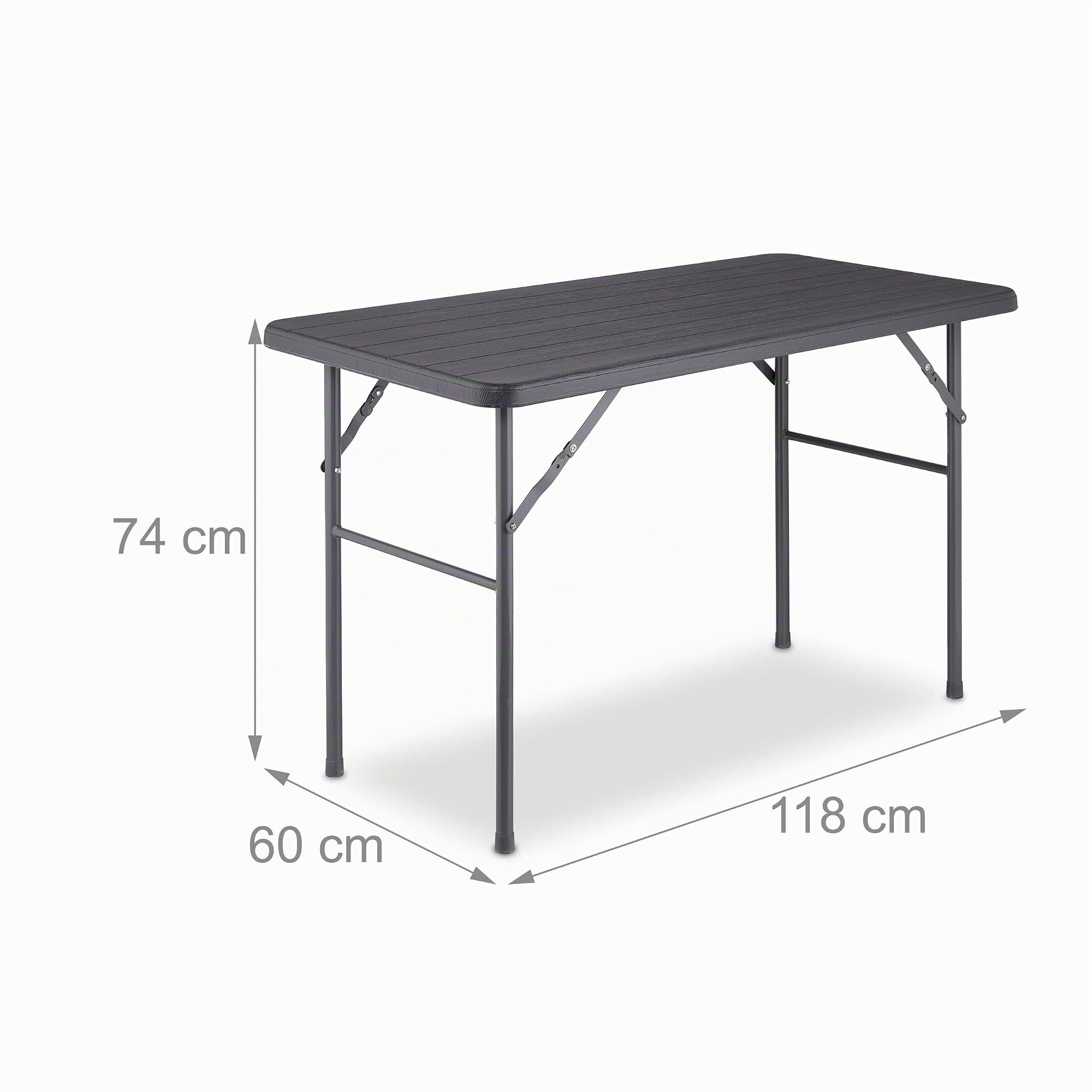 Relaxdays Tavolino Ripiegabile da Giardino, HLP 74 x 118 x 60 cm, Aspetto Legno, Tavolo di Plastica e Metallo, Grigio