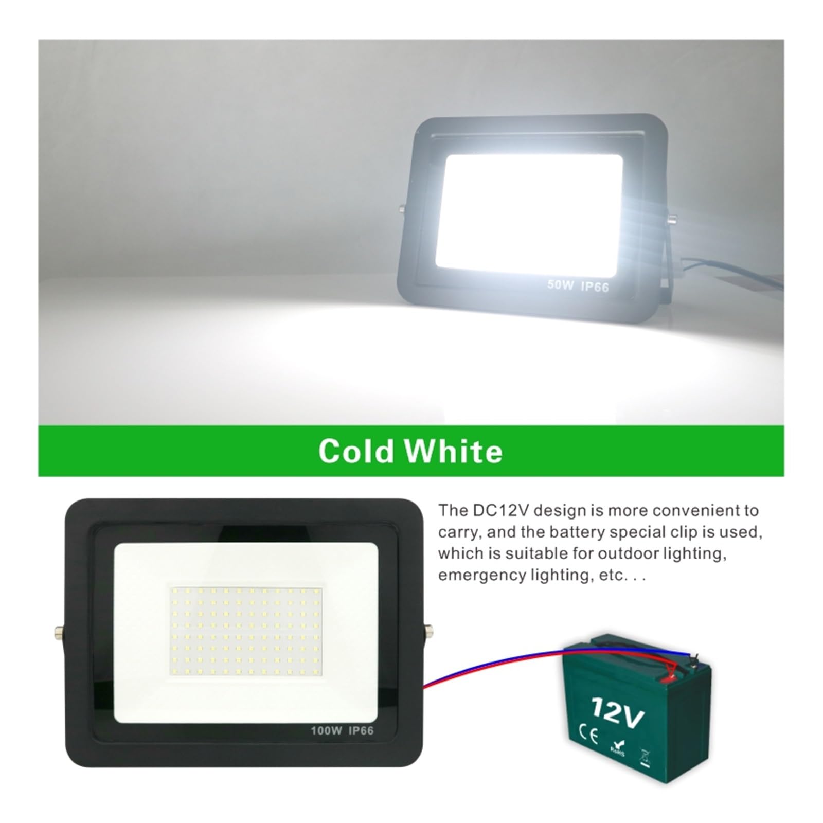 Naświetlacz LED Zewnętrzny, 20W 30W 50W 100W DC12V Led światło halogenowe reflektor zewnętrzny reflektor IP66 wodoodporny reflektor światła przenośne 12-woltowe światła Led dla Maksymalnej Wydajności