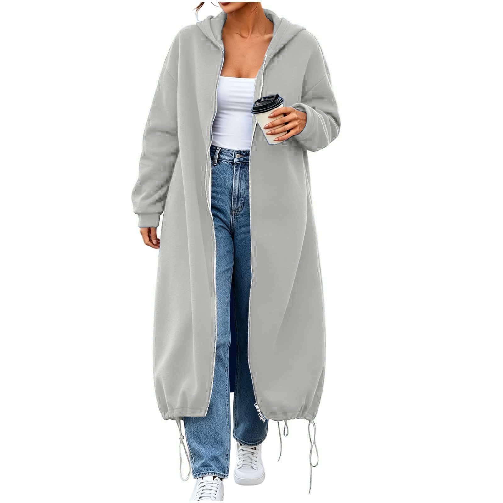 Generico Felpe con Cappuccio da Donna con Zip Oversize A Tunica Lunga | Felpe Casual A Maniche Lunghe Sweatshirt Autunno Inverno Giacca Con Cappuccio Cappotto Da Indossare Tutti I Giorni