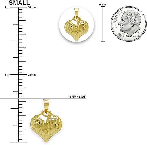 Miniatura 4 de Charm America - Dije de corazón inflado de oro - Oro de 14 quilates - Colgante de corazón de corte de diamante de alto pulido - Joyería de corazón