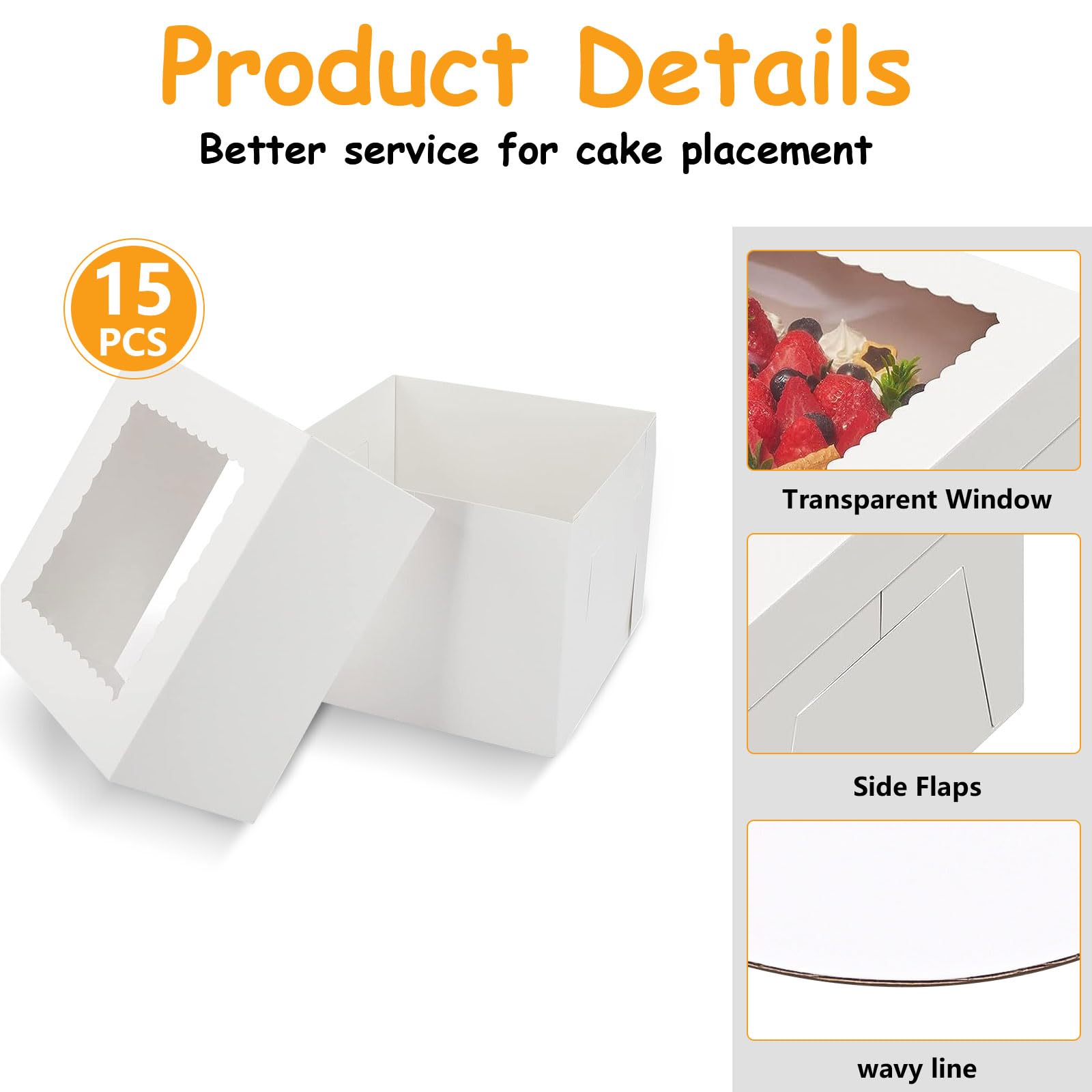 MUXHEL 25 scatole per torte bianche da 16 x 16 x 9 cm, con vassoio per torte, in cartone con finestra di visualizzazione in PVC, colore bianco