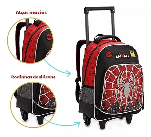 Kit Mochila Com Rodas Lancheira Estojo homem spider Escolar Aranha