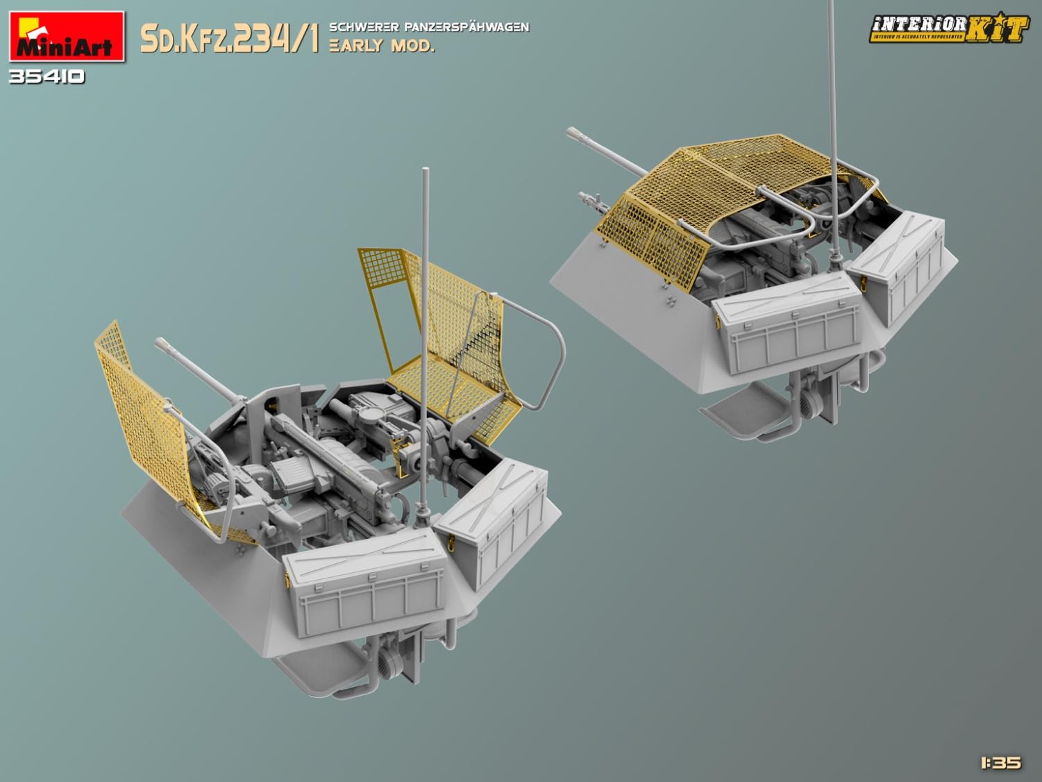 Mini Art 35410 1:35 Sd. Kfz 234/4 Pancerspähwag z Int. - wierna replika, modelarstwo, plastikowy zestaw do montażu, majsterkowanie, hobby, klejenie, zestaw modelarski, montaż, nielakierowany