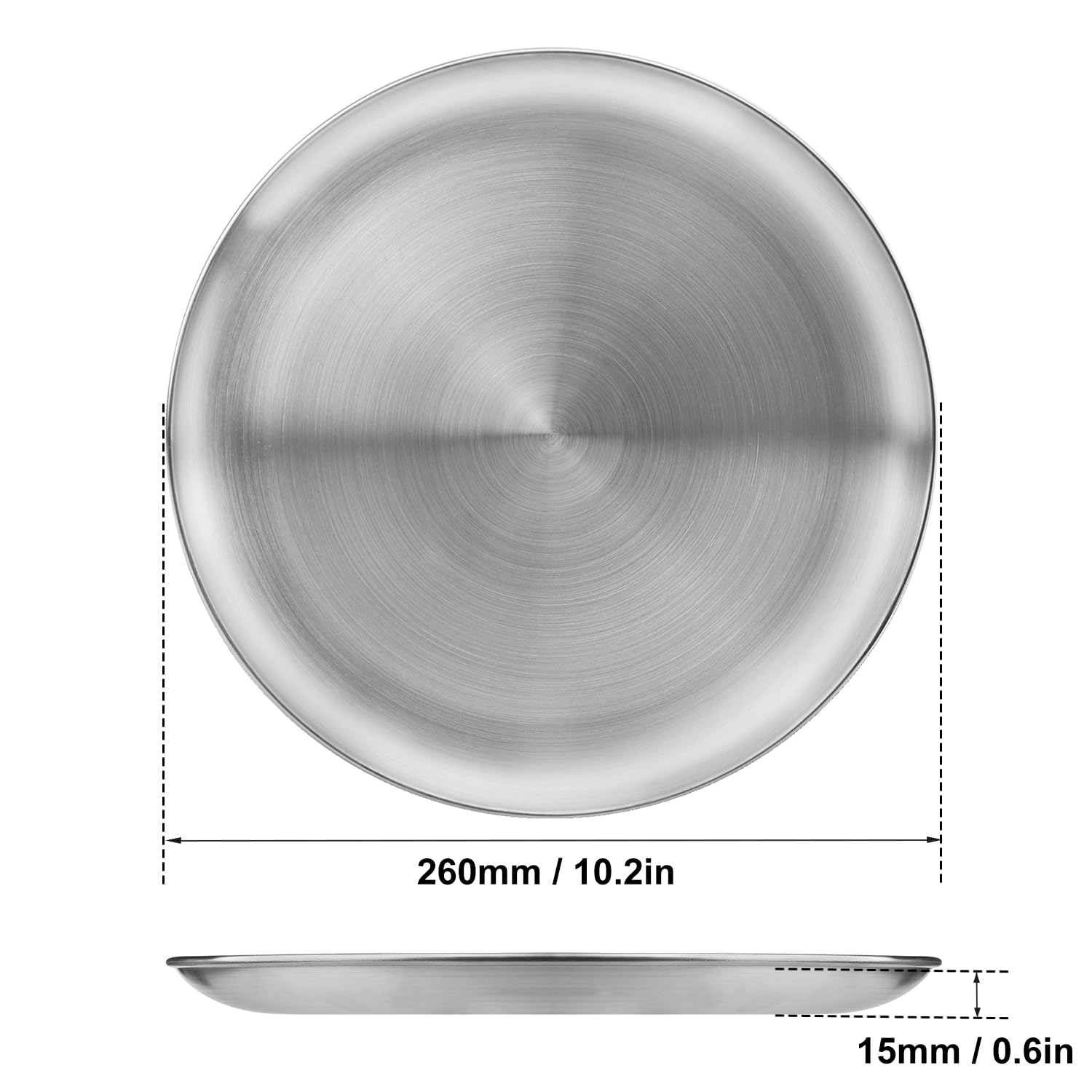 Lot de 5 assiettes rondes en acier inoxydable 304 de 25,4 cm, parfaites pour la maison, le camping et les barbecues, assiettes à salade rondes pour servir des collations, des pizzas et plus