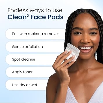 Clean Skin Club Clean2 Pads 2.0 [NEW & Improved Edges]  Not to Shed & Tear Face Pads, Unique Triple Layers, Textured & Ultra Soft Side, Organic Disposable Cotton, Pair with Makeup Remover