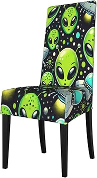 Stretch Dining Chair Slipcover Cartoon Green Alien Saucers Chair Covers Kitchen Chair Slipcover