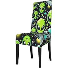 Stretch Dining Chair Slipcover Cartoon Green Alien Saucers Chair Covers Kitchen Chair Slipcover
