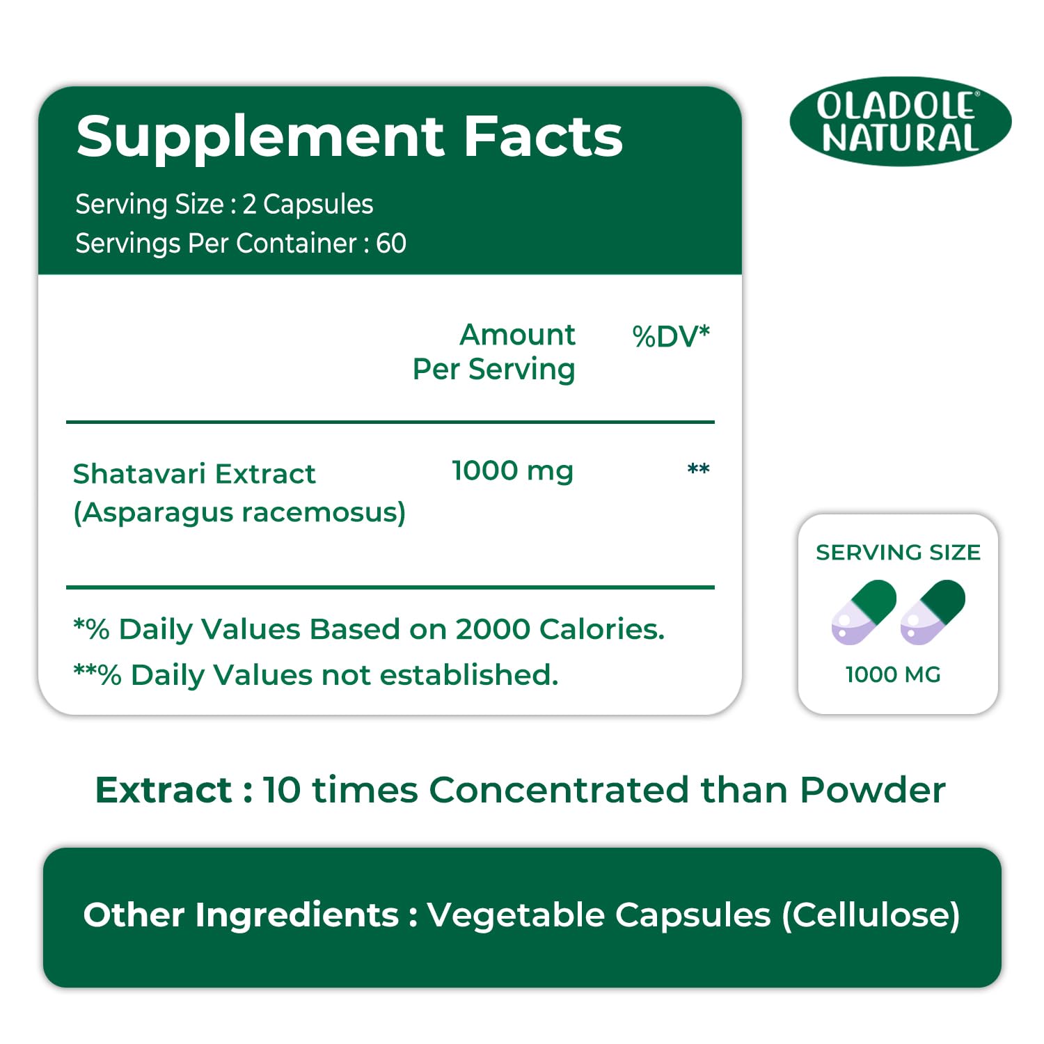 Oladole Natural Shatavari Supplement - 1000mg (120 Capsules) | Improve Hormonal Balance, Women's Reproductive Health, Immune & Inflammatory Support, Mental Clarity | Non-GMO, Gluten Free