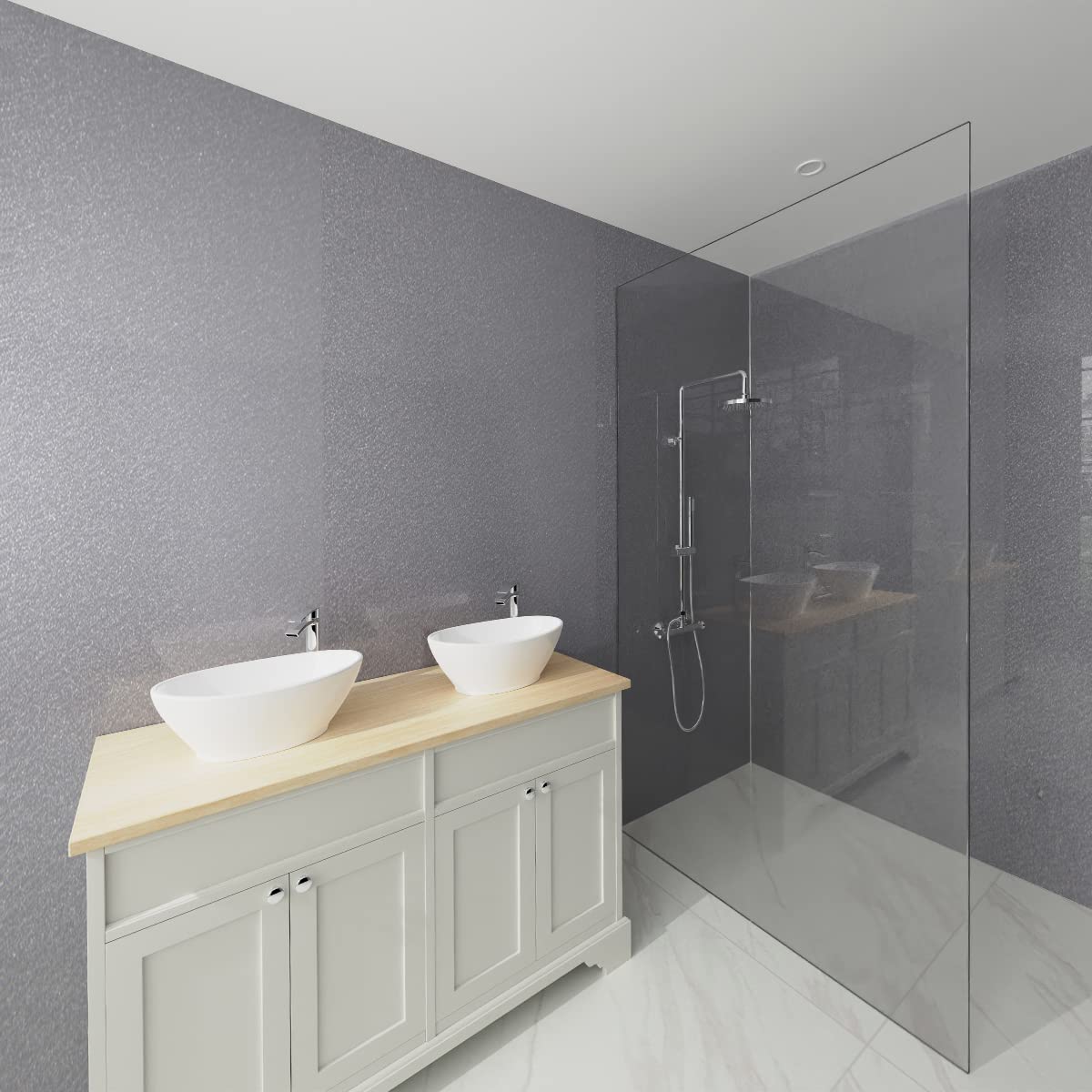 NRG 1m Wide x 2.4m Long x 10mm Large Bathroom Wall Cladding Ceiling PVC Shower Wet Wall Panel Grey Shimmer Gloss 3PCS