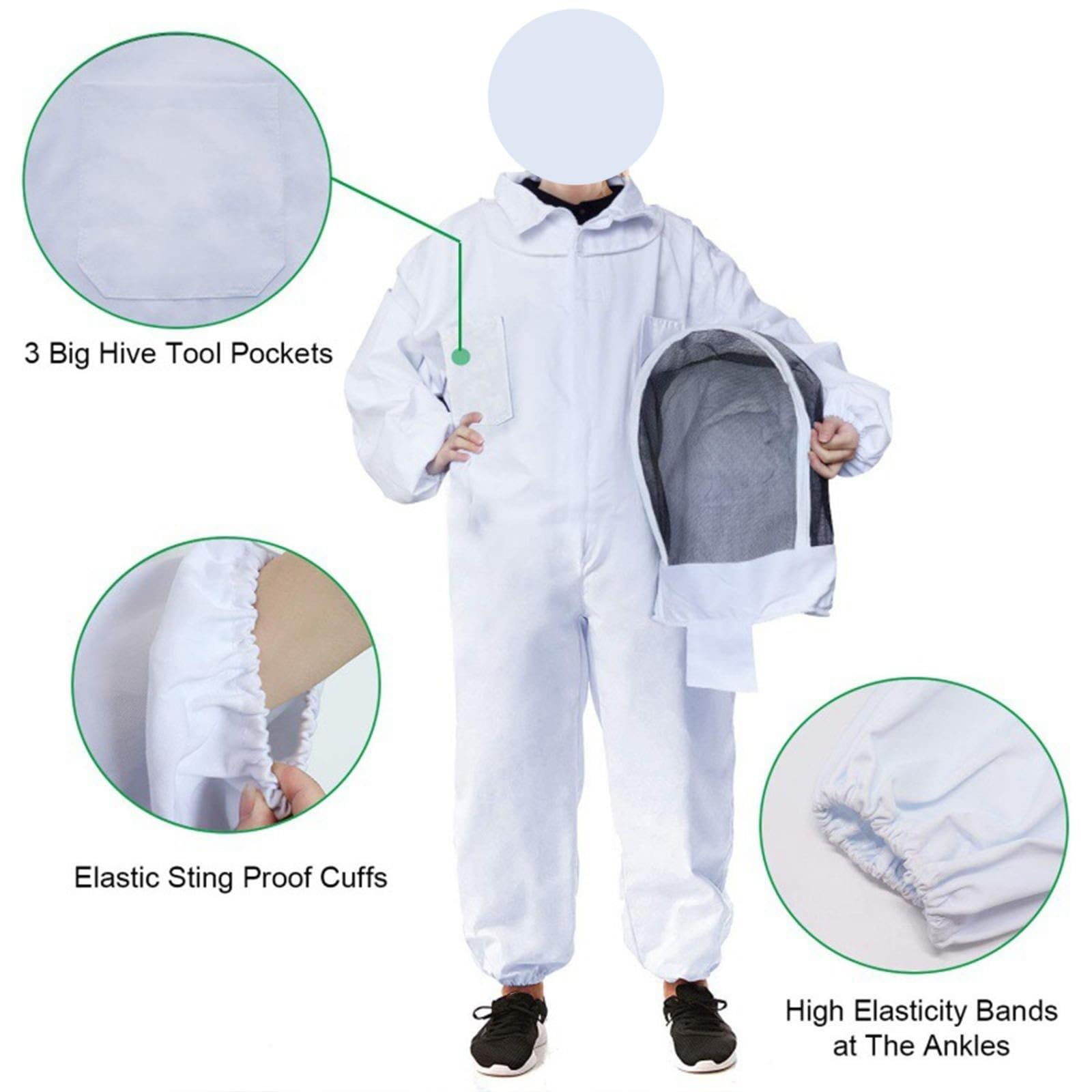 Traje de apicultor Profesional Traje de apicultura ventilado con guantes, traje cuerpo entero, ropa protectora for apicultor, granja y patio trasero(L)