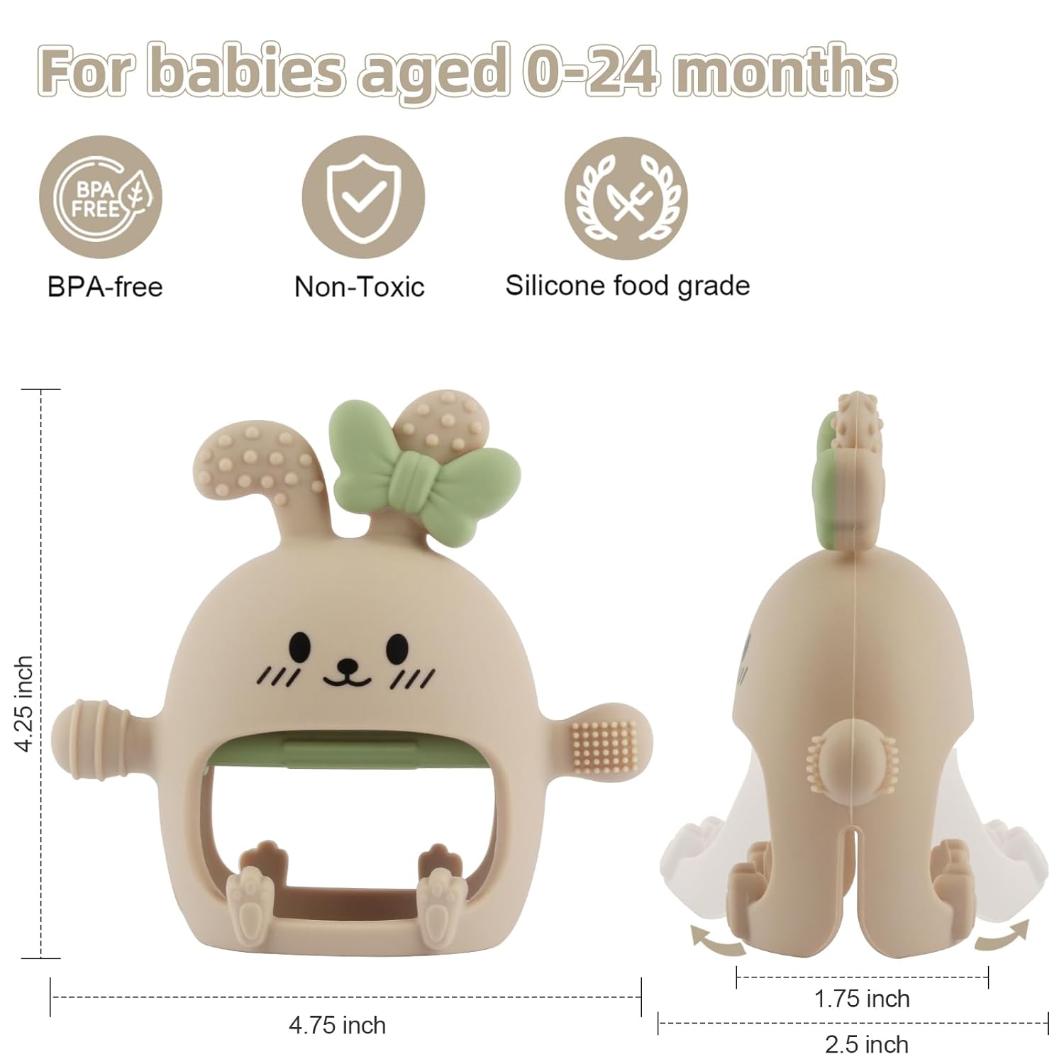 Chuya Bunny Baby Teether Toys,Teething Relief Textured Rabbits Silicone Chew Toys for 0-6 6-12 12-24 Months Baby Soothe Sore Gums BPA Free Easter Gifts