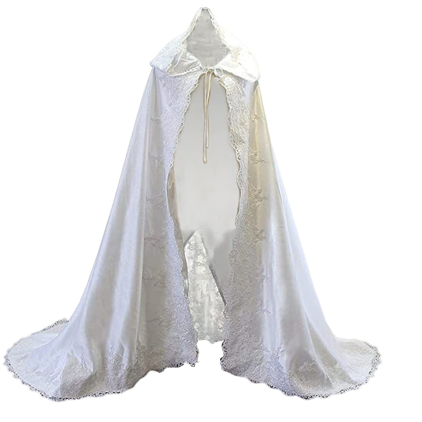 Mayilnsin Women's White Wedding Bridal Cape Bridal Cape With Lace Hood For Winter Cloak Poncho Cape