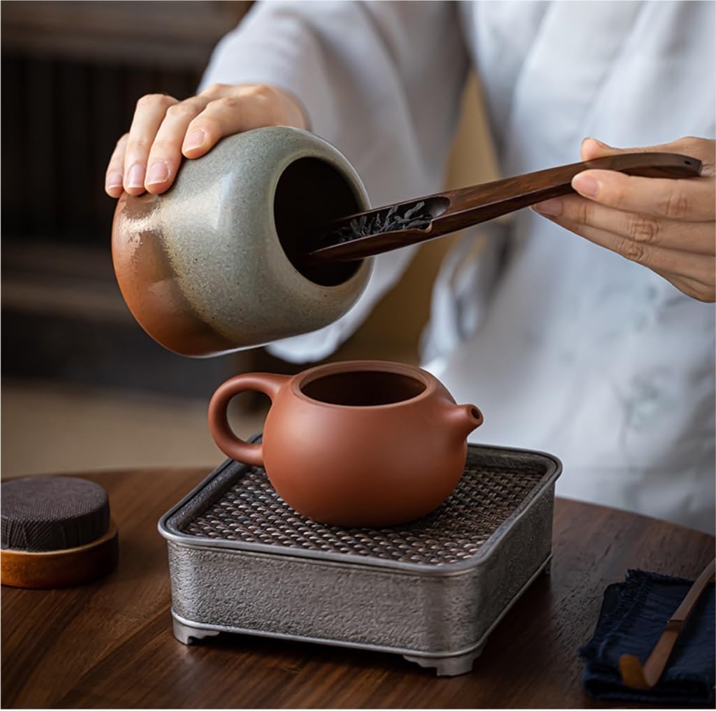 SONGCHAO Sugar Jar Chinese Retro Loose Tea Storage Container Jar Household Kitchen Ceramic Storage Jar Ceramic Double Jar Gift Box Tea Canister