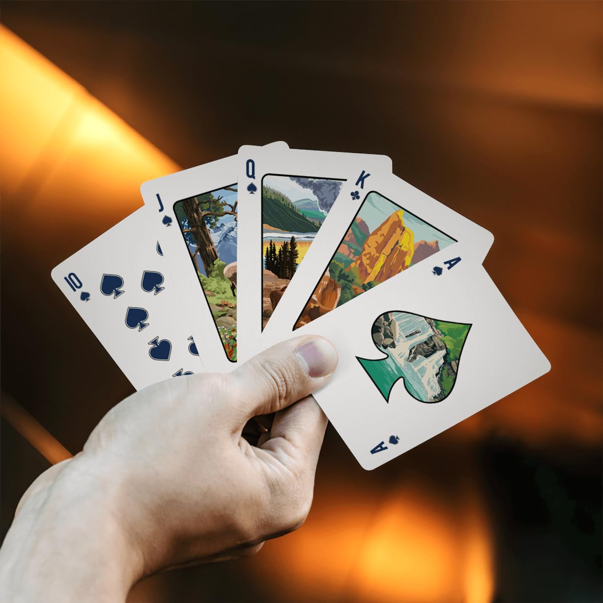 Nature Reserve National Park Playing Cards, Premium Black Core Paper Poker Deck with Linen Texture, Scenic Landscape Wildlife Art, Gift for Card Game Lovers, Family, Collectors