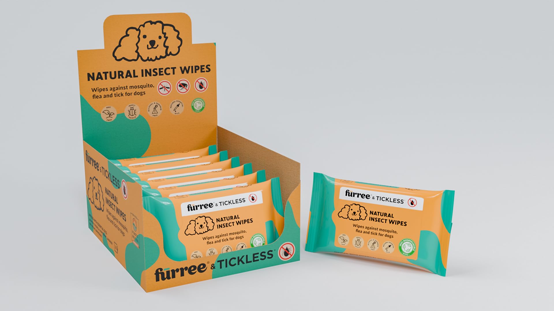 Tickless Natürliche Insekten-Tücher für Haustiere - 6er-Packung | Feuchttücher gegen Zecken, Flöhe, Mücken