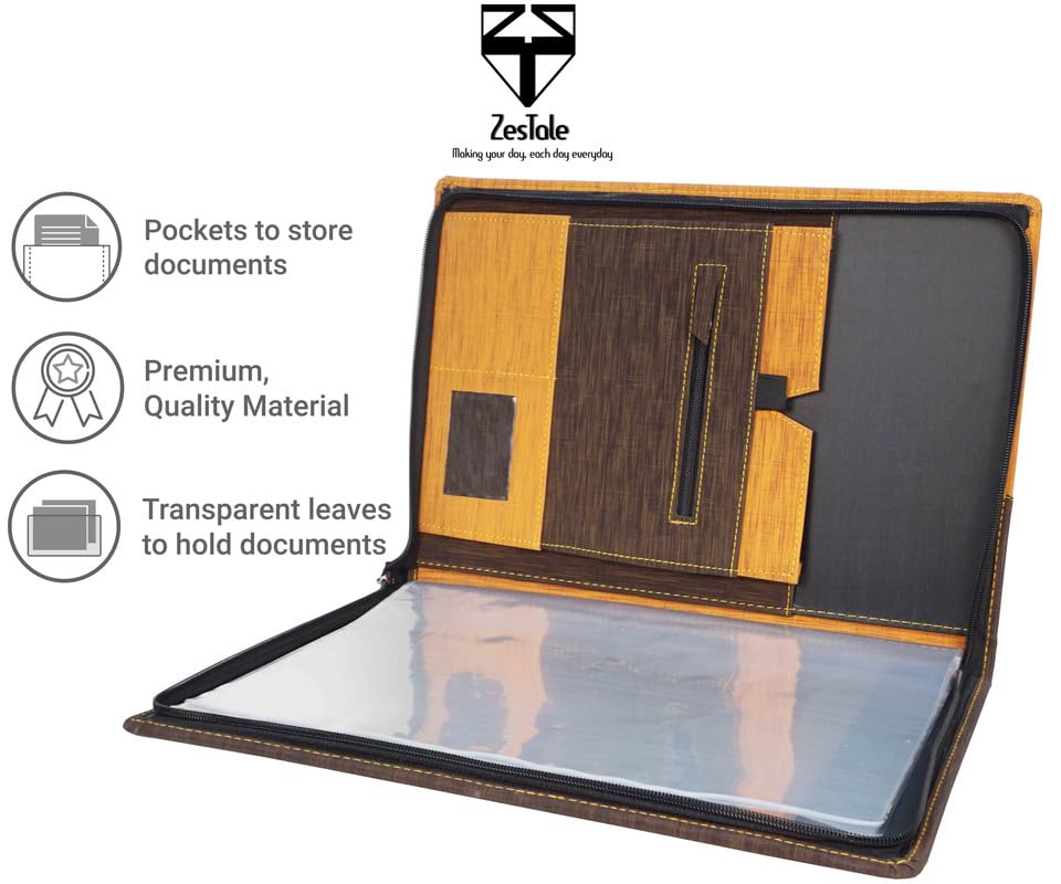 Image of ZesTale Professional Leatherette File Folder /Document Holder (20 Leaves) | Multipurpose Professional File Folders for Certificates Holder for Men and Women