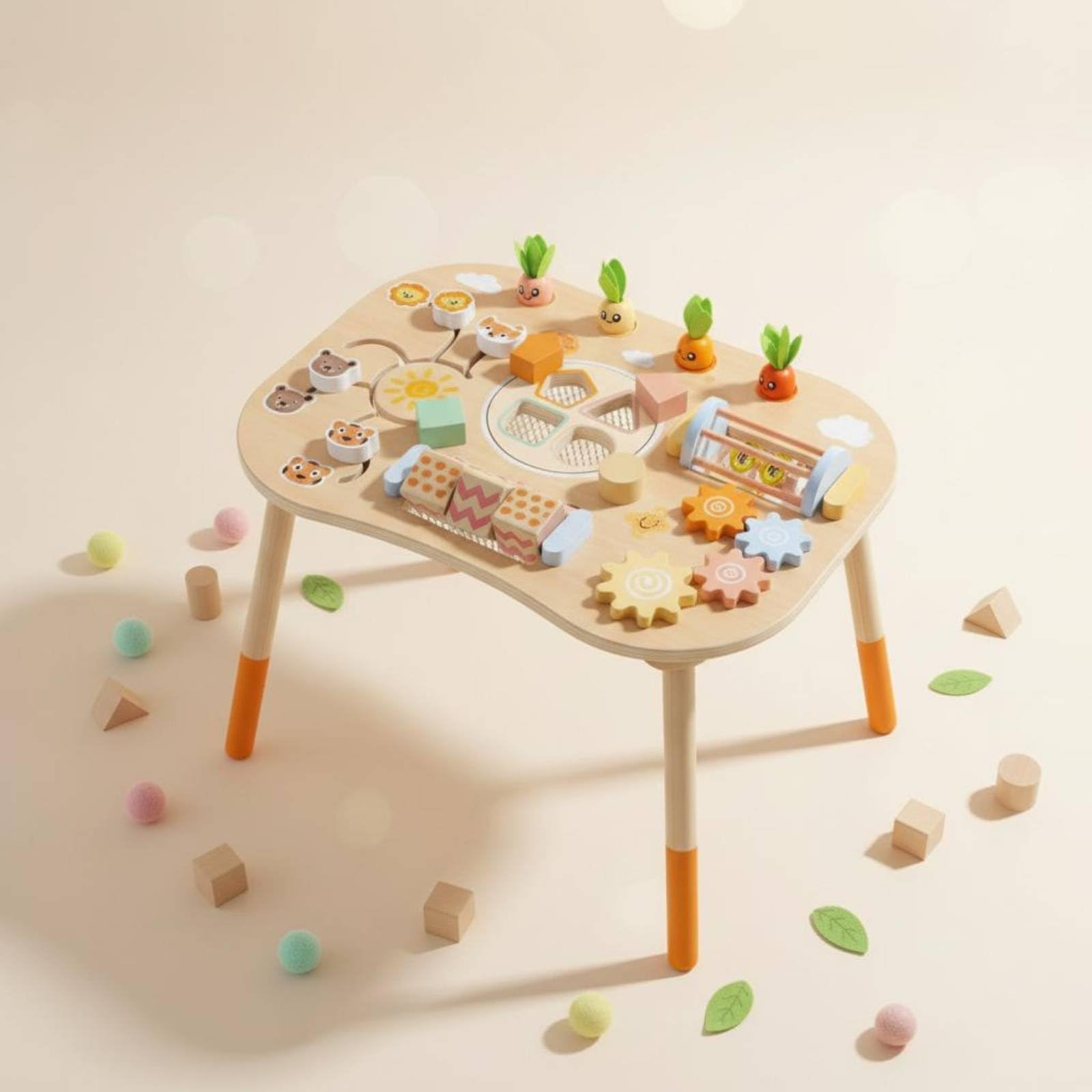 Tavolo attività Educativo Bambini in Legno con Blocchi Forme Carote Ingranaggi Gioco Sensoriale Training Coordinazione Mano-Occhio Adatto a Sviluppo Casa