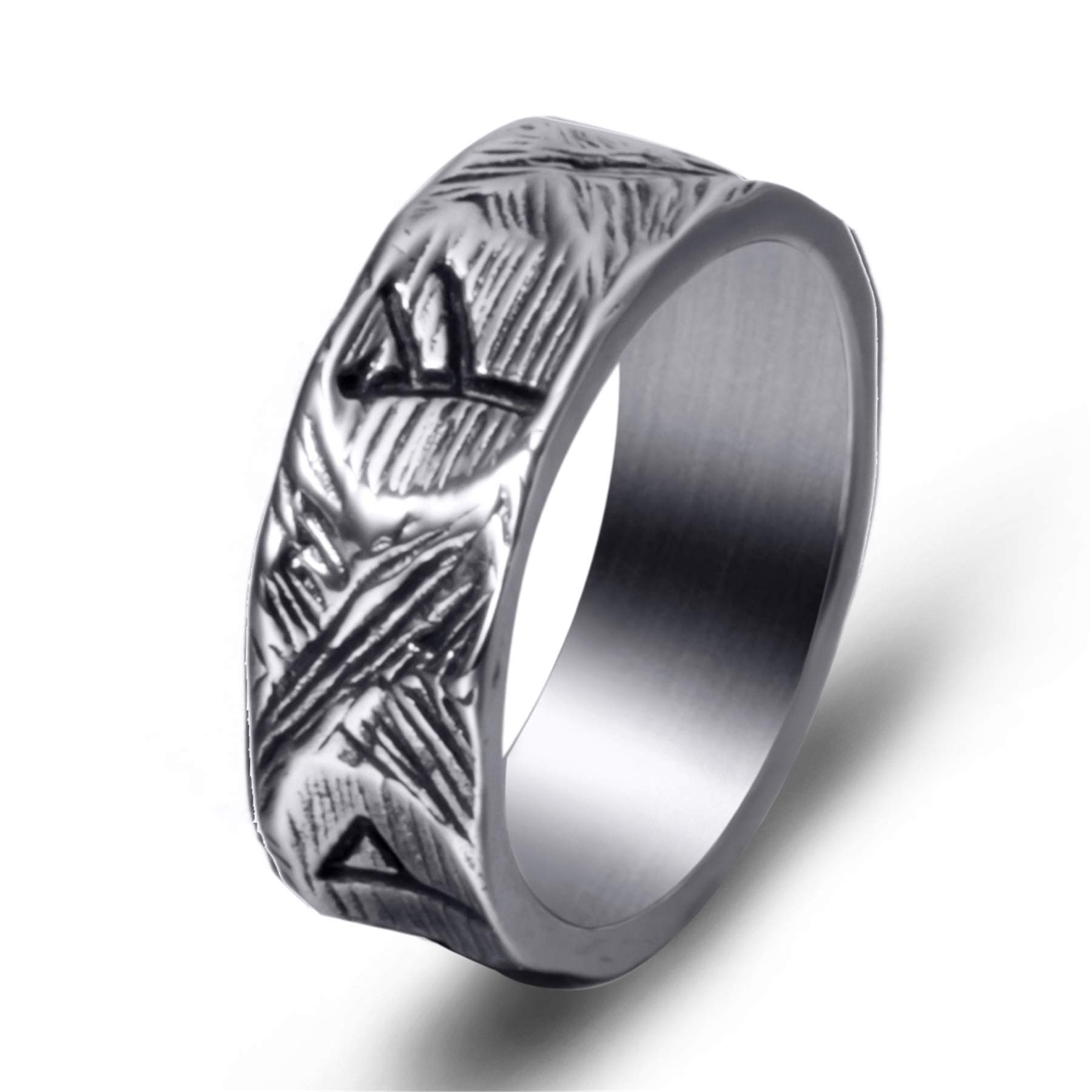 ElfasioMen's Viking Rings Band Stainless Steel Norse Rune Odin Scandinavian Text Symbol Vintage Jewelry, Size 8-13