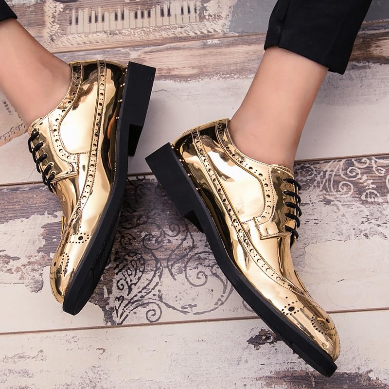 Battle Men Men's Patent Oxford Lace Up Brogue Wingtips Solid Color Casual Round Toe Outdoor Shoes Flats Lightweight Formal Men4