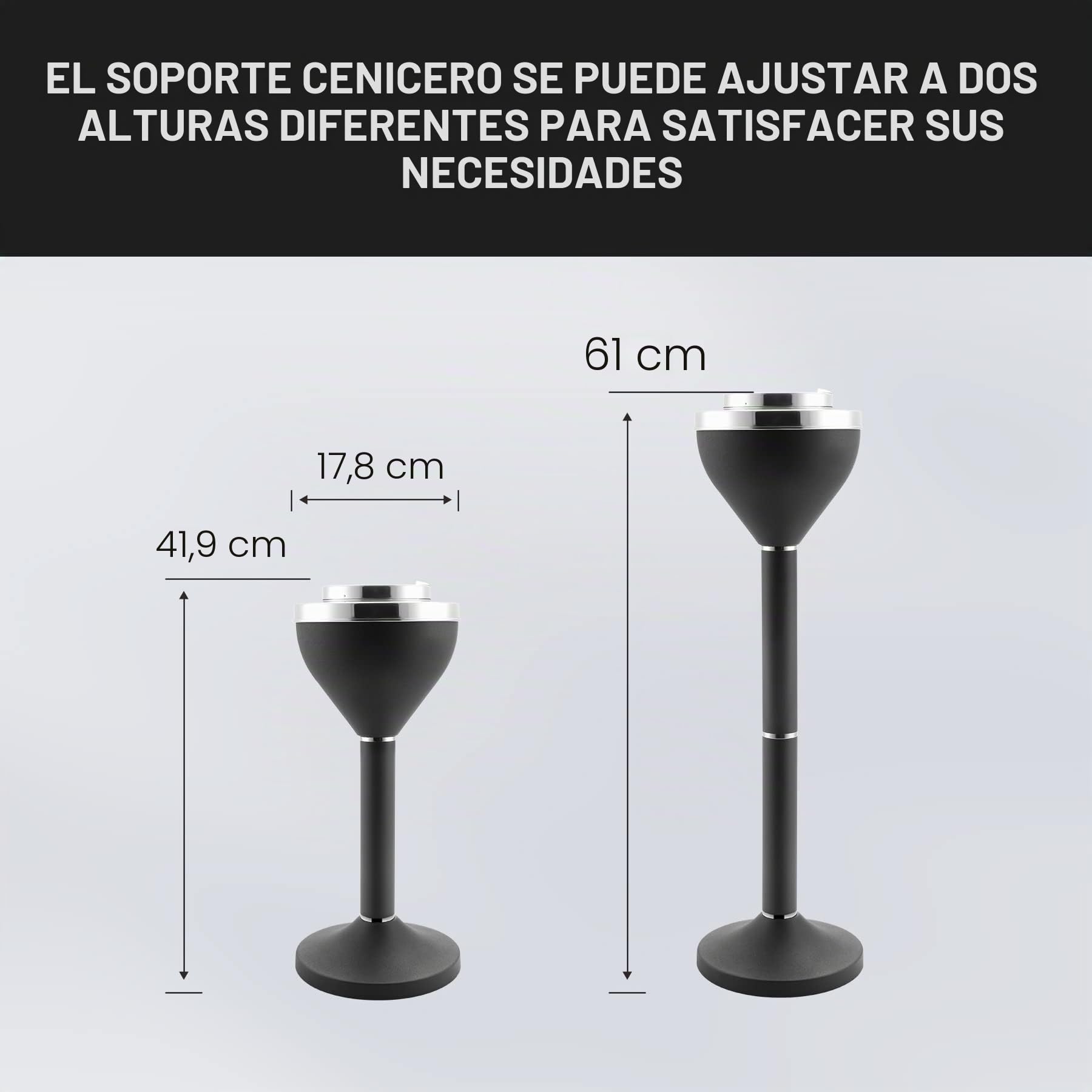 Anfrere Cenicero de pie al aire libre para patio, cenicero exterior grande y alto para eliminación de receptáculos de colillas de cigarrillos, ceniceros comerciales de metal con tapa, negro mate,