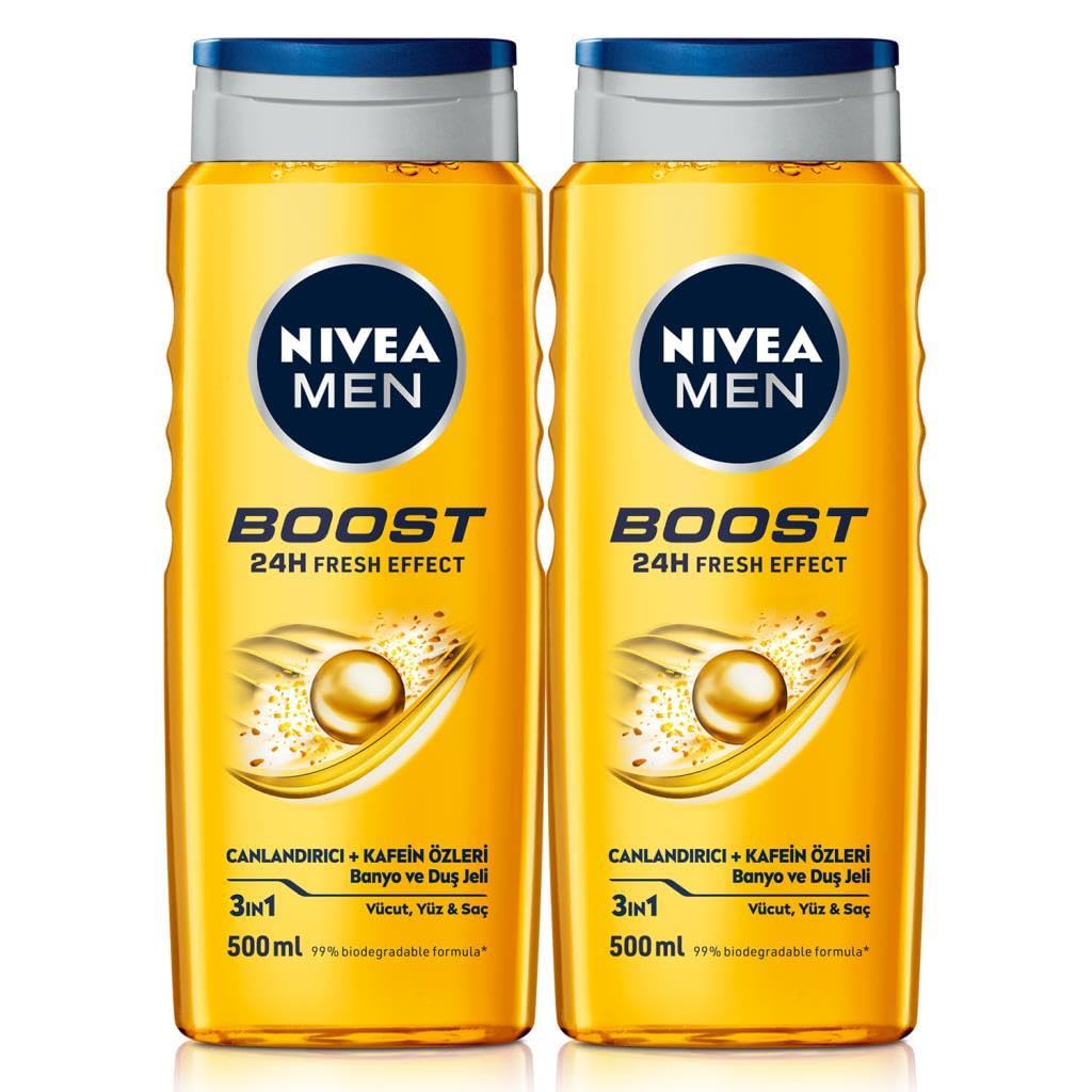 MEN Erkek Duş Jeli Boost 500ml, Vücut Yüz Saç, Nane Özleri, Kafein ile Canlandırıcı Bakım, X2 Adet