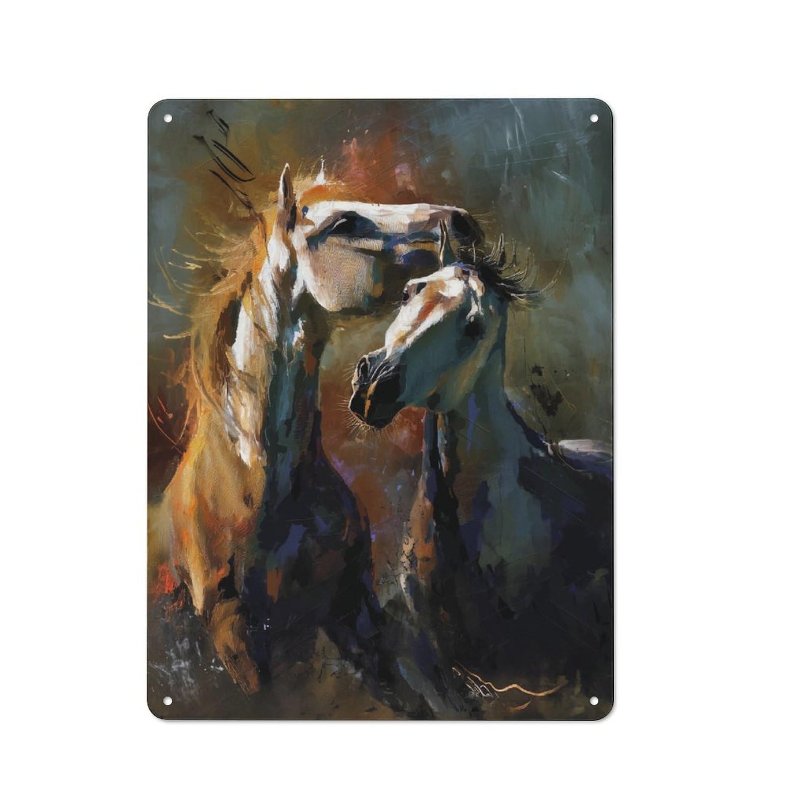 Tin Sign 40x30cm with Abstract Horse Portrait Artwork for Garage Wall, Rustic Decor, for Living Room, Hallway And Entrance Wall Decor