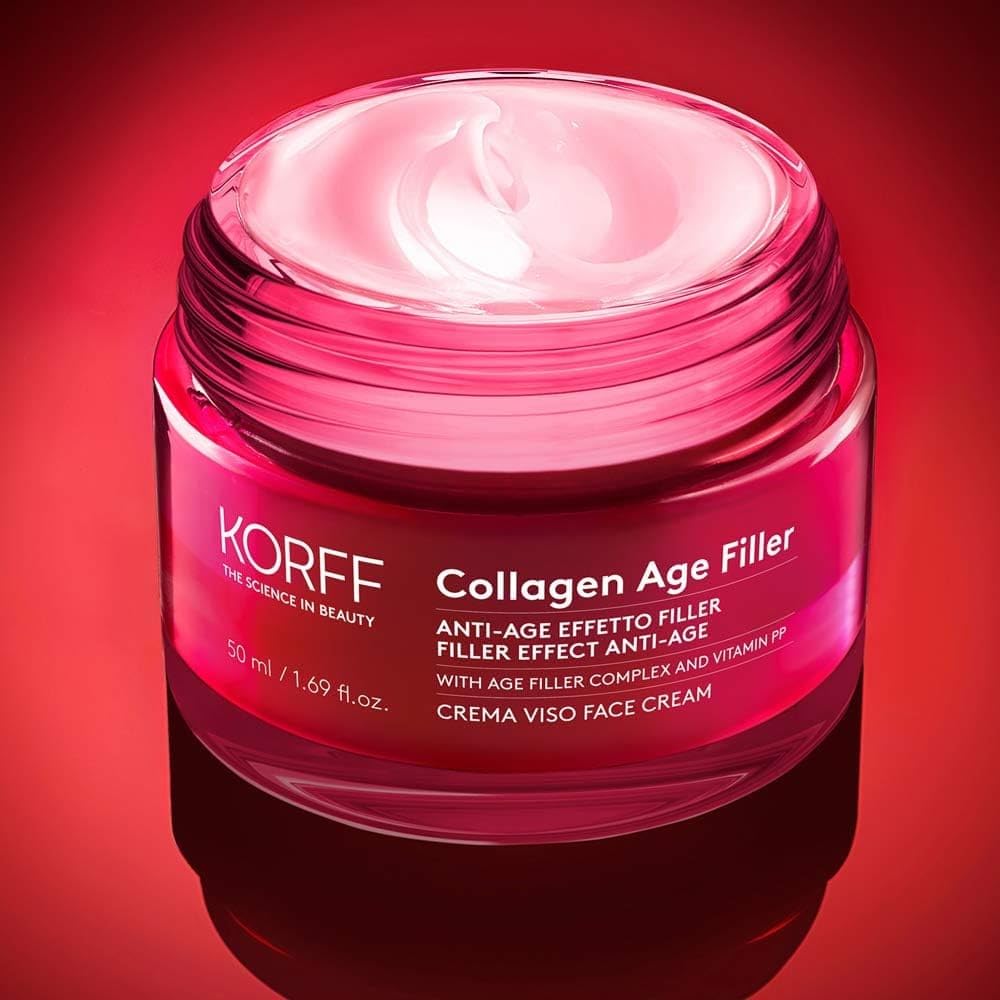 Korff Collagen Age Filler Crema Viso, Formula Anti Age globale con Age Filler Complex, Collagene marino, Vitamina PP Azione antirughe, idratante, illuminante 50 mll