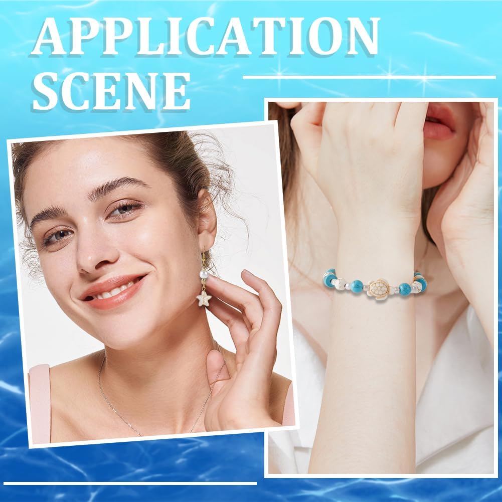 SUNNYCLUE 1 Box 1080Pcs Ocean Bead Kit Startish Sea Turtle Gemstone Beads White Hawaii Ocean Sumer Beads Scallop Fish Bead Glass Pearl Beads for Jewelry Making DIY Earrings Bracelet Necklace Crafts - Image 4