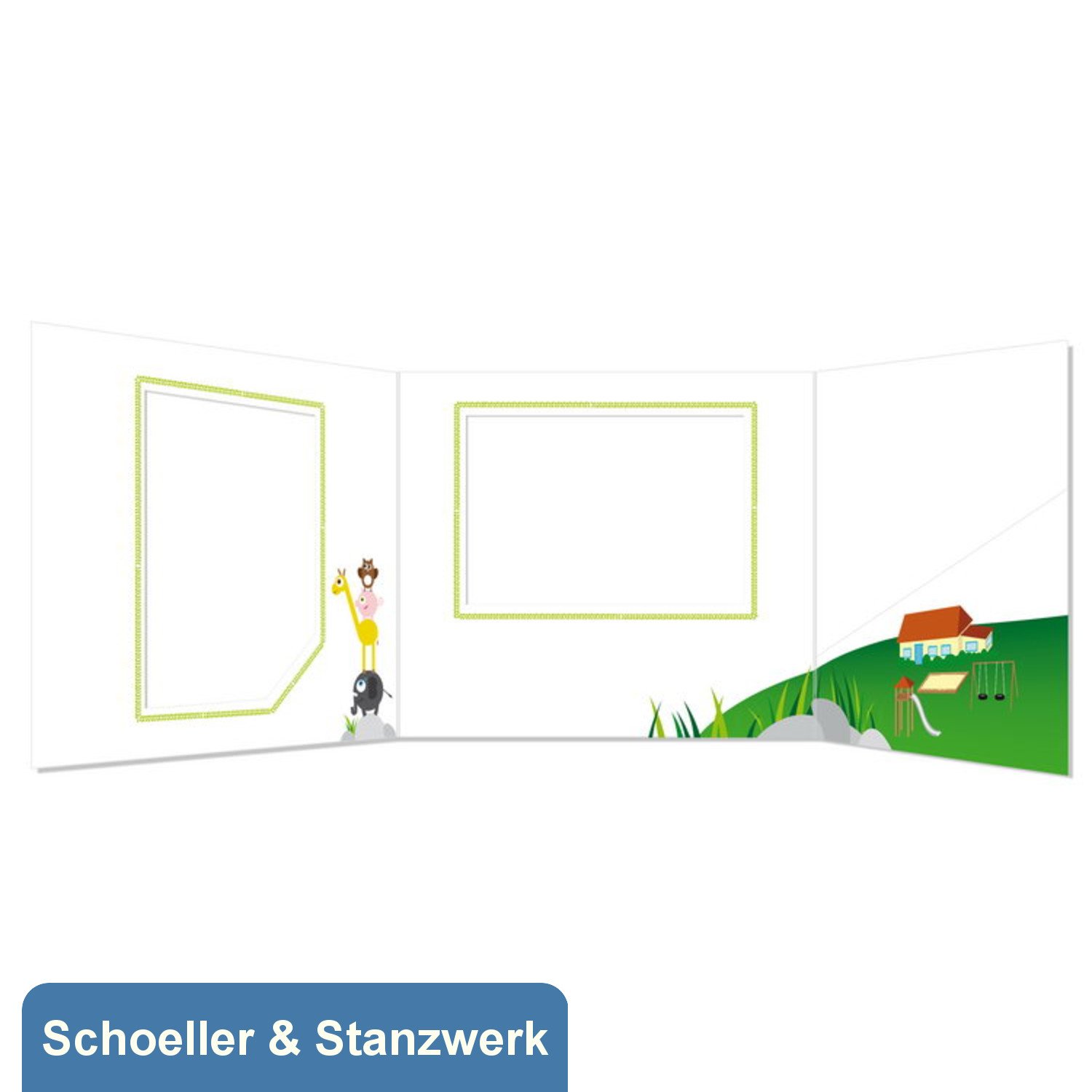 Schoeller & Stanzwerk© - 25 Stück 3-teilige Kindergarten- / Schulfotomappe für 13x18 cm Fotos - mit farbigem Druck"Musikanten"