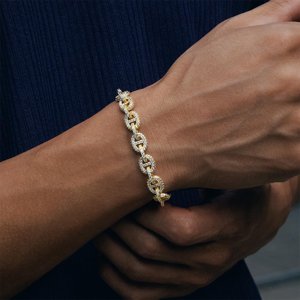 HELLOICE 8mm Pig Nose G-Link Bracelet for Women Men Iced Out Paved Hip Hop Bracelet Full CZ Hypoallergenic Cuban Link Chain Jewelry Gift for Birthday Christmas Valentines Gifts