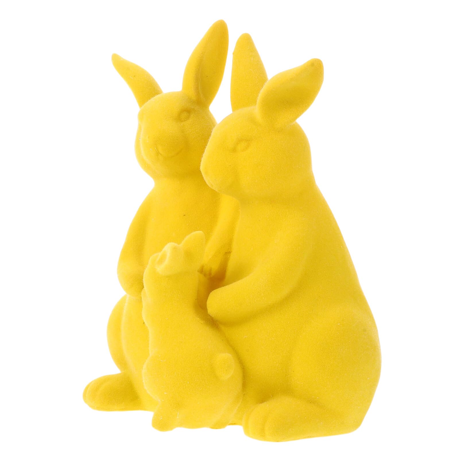 Beflockte Hasenfigur aus Kunstharz Frühjahrs- und Frühlingsdekoration im Landhausstil Tischornament in Gelb für Saisonale Wohnraumgestaltung