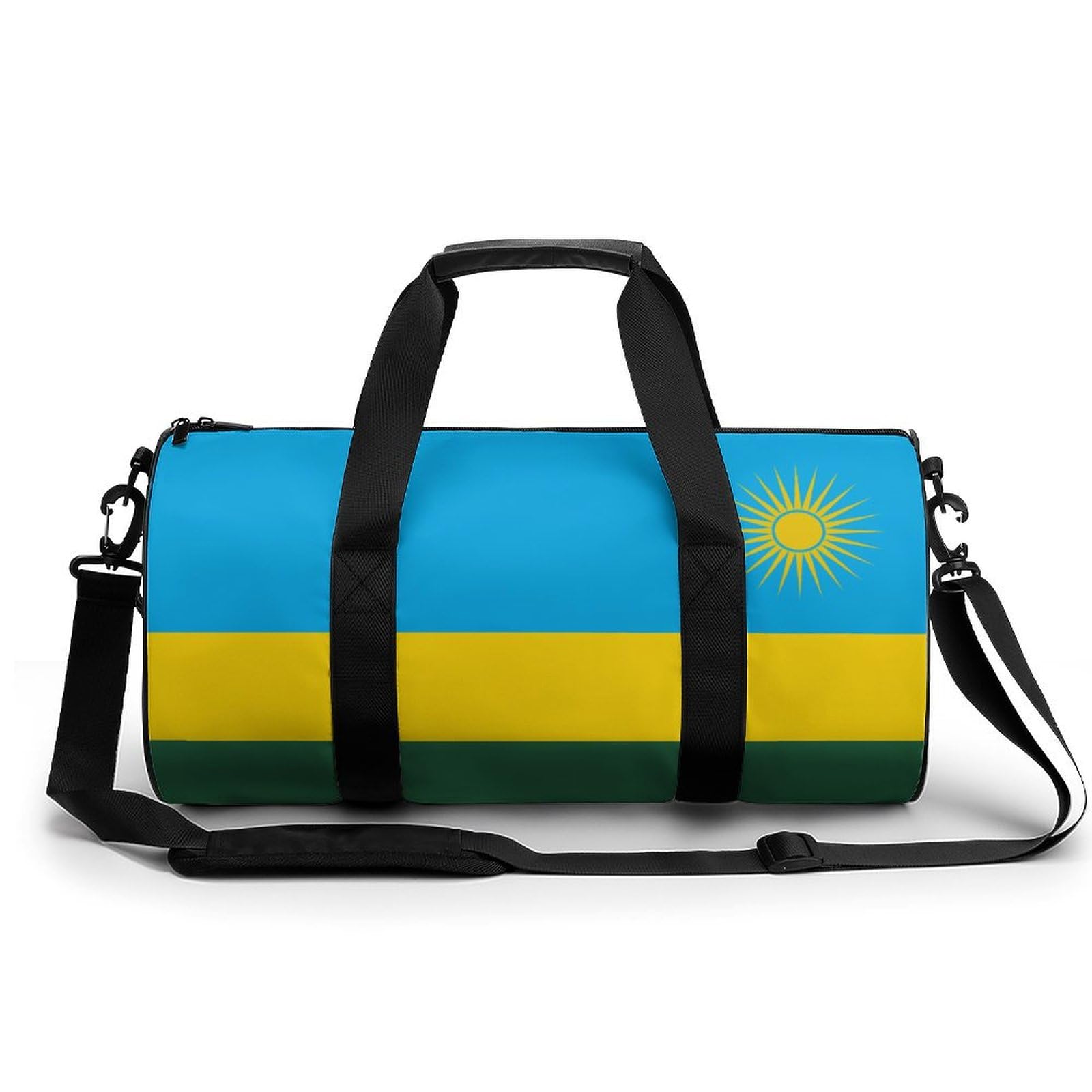 Rwanda Flag Travel Gym Bag for Women Men Cylindrical Duffle Bag Sport Workout Bag with Shoulder Strap